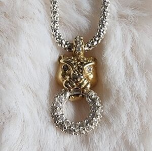Elegant Gold and Sterling Silver Panther Pendant Necklace